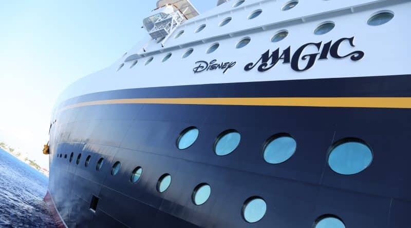 A lower side of Disney cruise line sailing at the sea