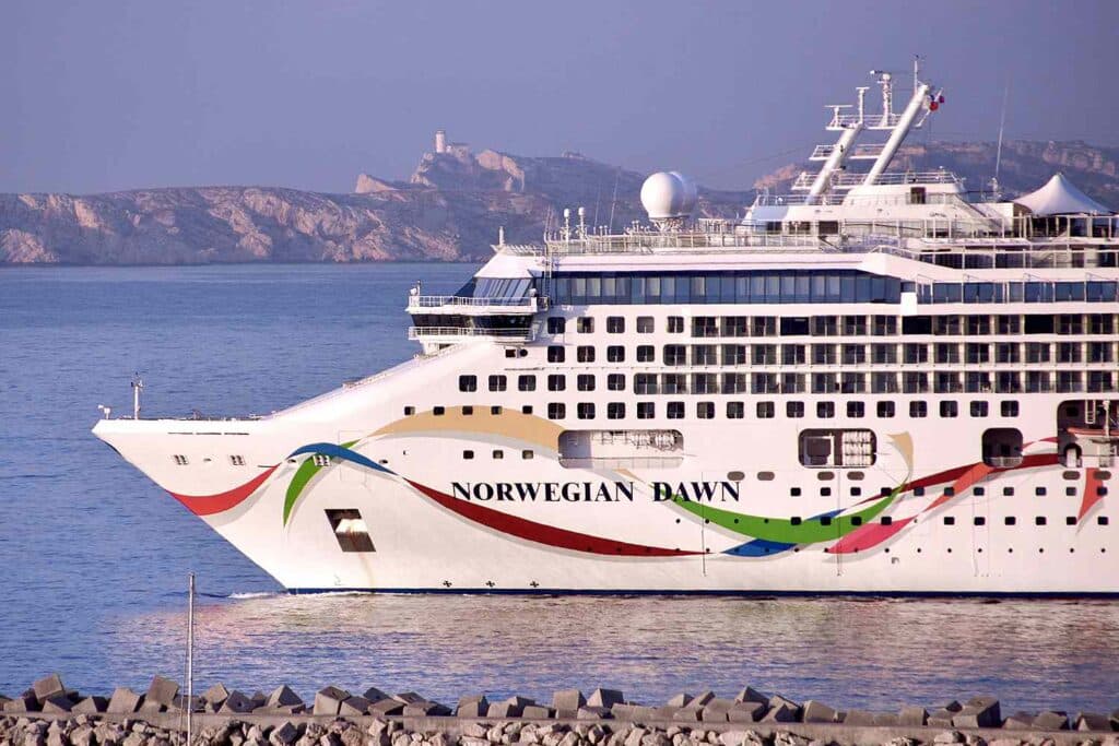 A side view of Norwegian cruise ship sailing