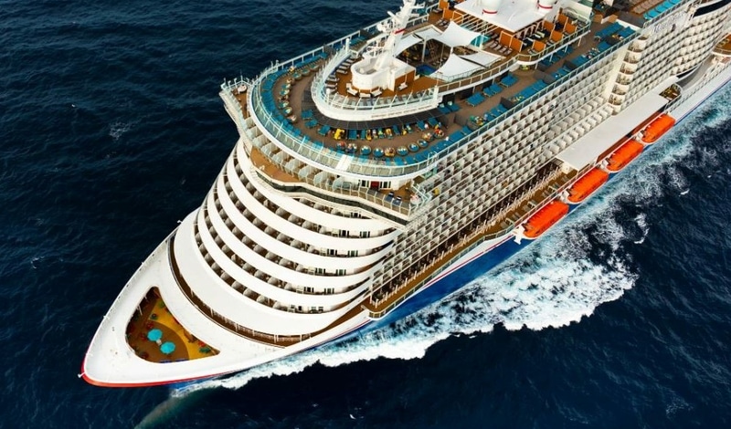 A top view of Mardi Gras carnival cruise ship