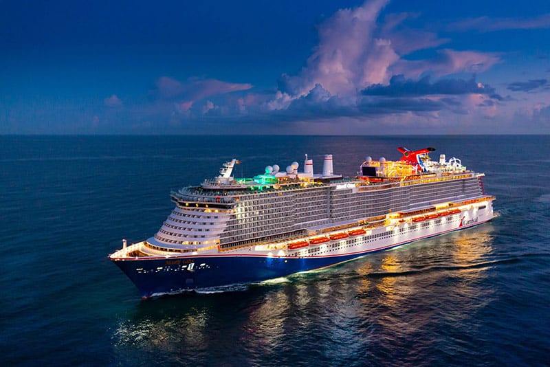 carnival cruise at night time in water