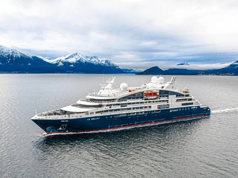 ponant cruises in blue and white color in water