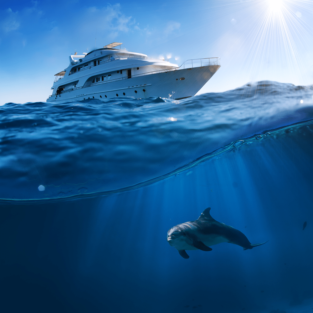 a view of cruise ship and underwater 